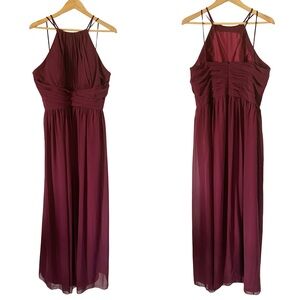 Bill Levkoff Chiffon Halter Lace Bridesmaid Dress Wine Red 14